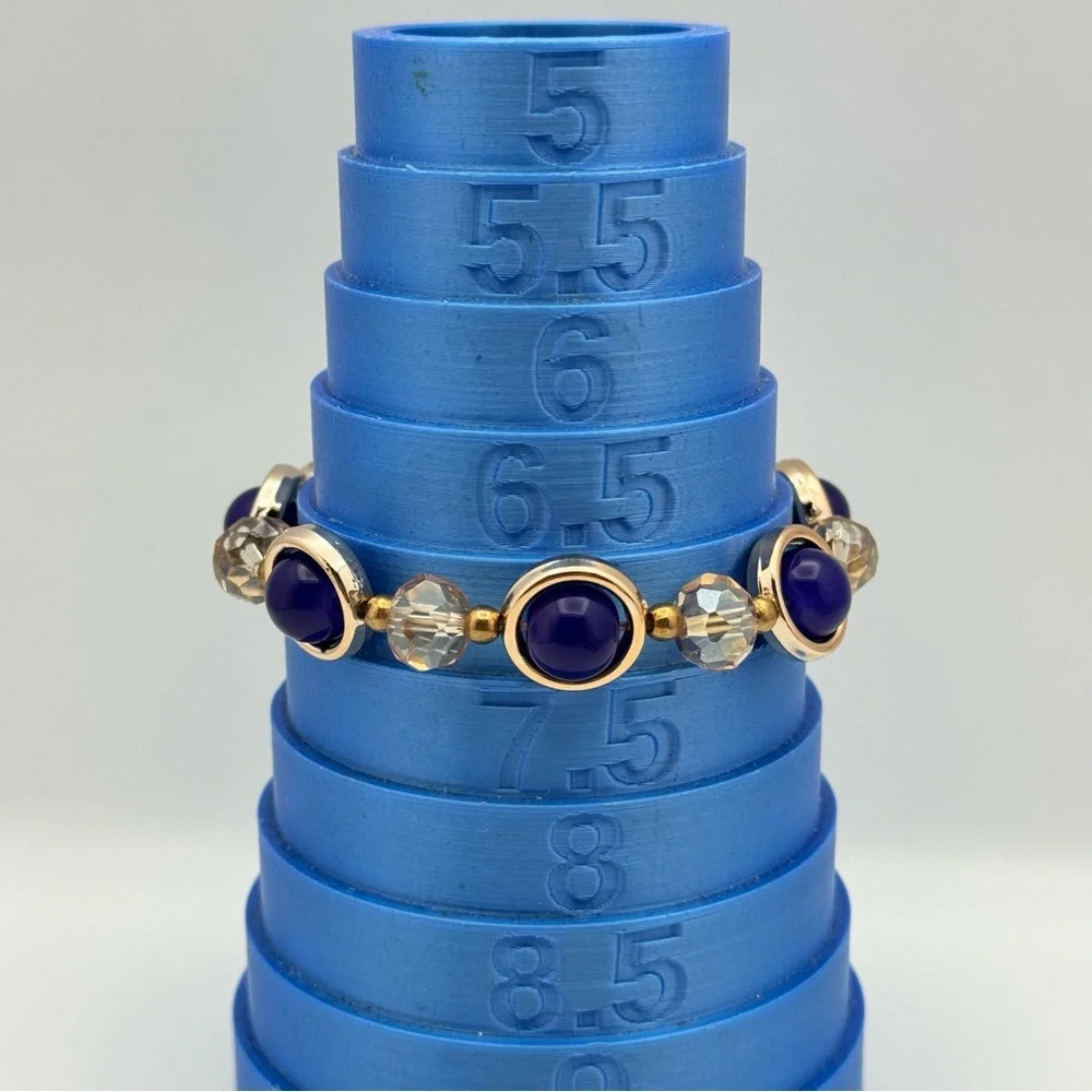 Blue Cabochon Stretch Bracelet Gold Tone Crystal Beaded Statement